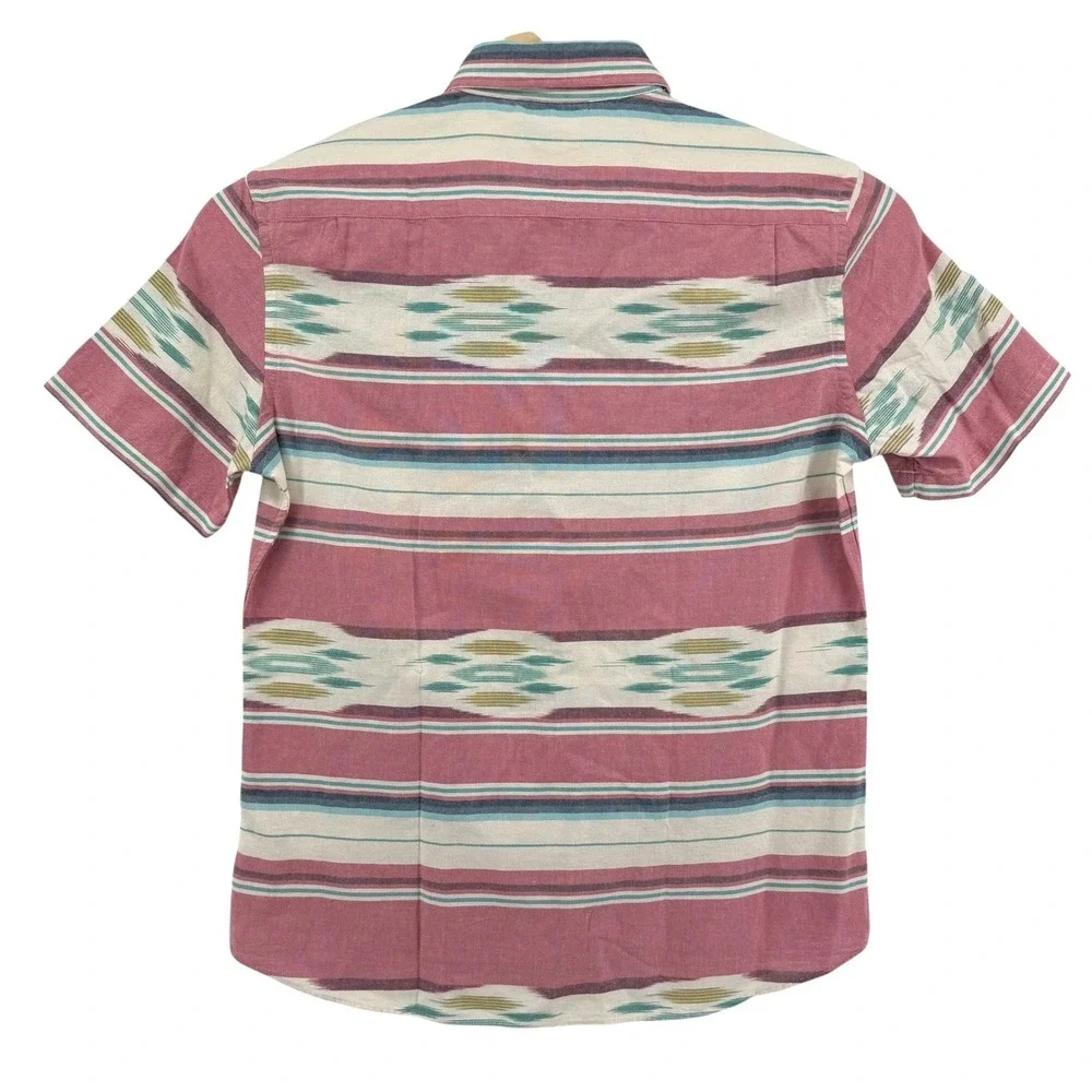 Faherty SS Coast Shirt Red Summer Ikat Organic Cotton Stripe Mens‎ Large NEW